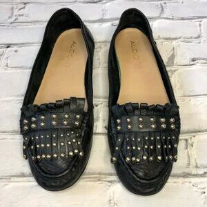 Aldo Genuine Leather Moccasin Stud Tassel Flats